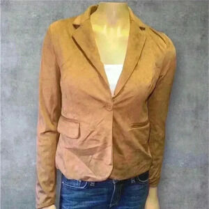 NWT Sincerely Jules Tan Faux Suede Blazer Buttoned Casual Jacket for Women Sz XS